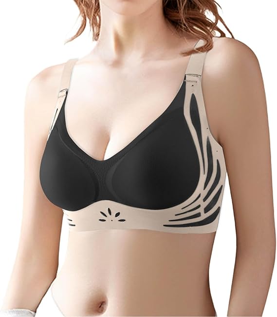 Generisch 3PC Women Bra with Buckle Front Lace Edge No Steel Ring Movement Seamless Gathering Adjustment Yoga Sleep Large Bra - 3