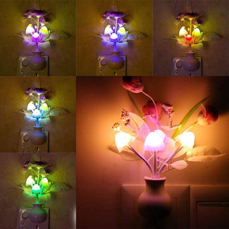 Romantic Colorful Sensor LED Mushroom Night Light Wall Lamp - 2